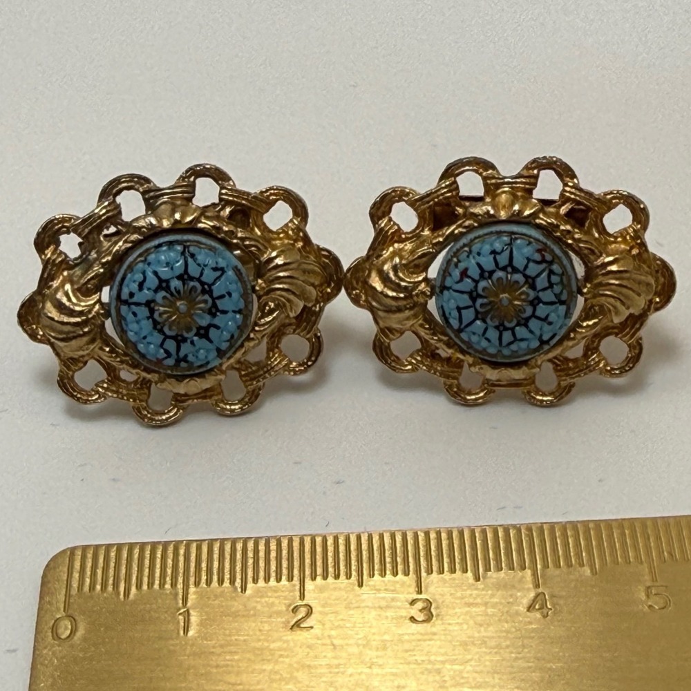 Unbranded Cufflinks OS Vintage Gold Blue Mosaic Filigree Ornate Victorian Style